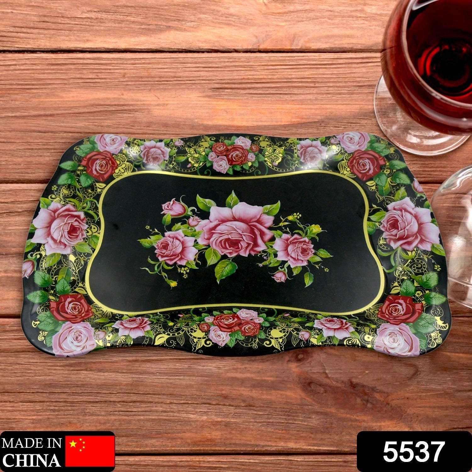 5537 Stainless Steel Serving Tray With Flower Printed Rectangle Premium Dining Table Plate (18 x 8.5 Inch / 1 Pc) 5537 Stainless Steel Serving Tray With Flower Printed Rectangle Premium Dining Table Plate (18 x 8.5 Inch / 1 Pc)